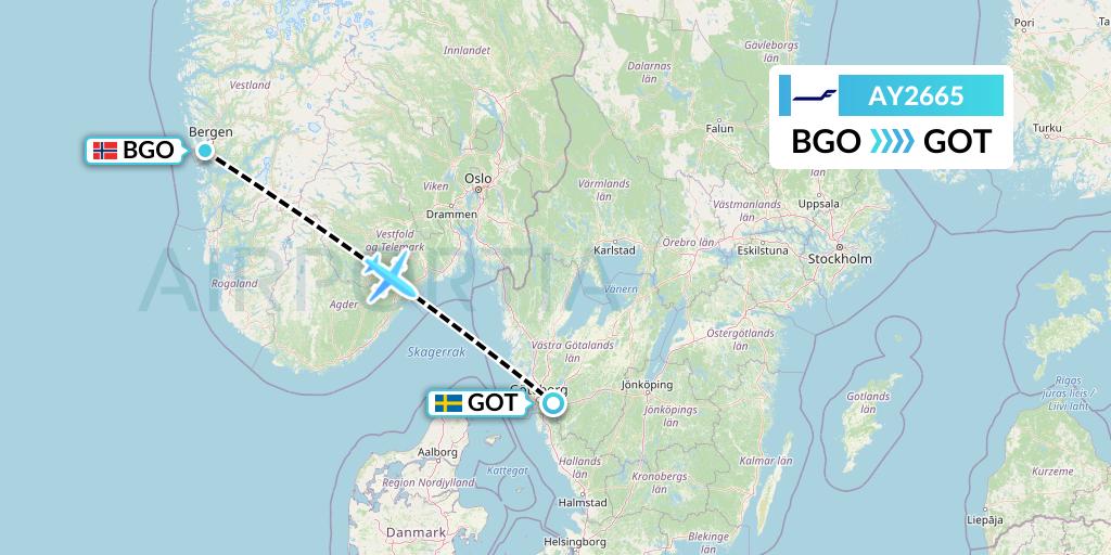 AY2665 Finnair Flight Map: Bergen to Gothenburg