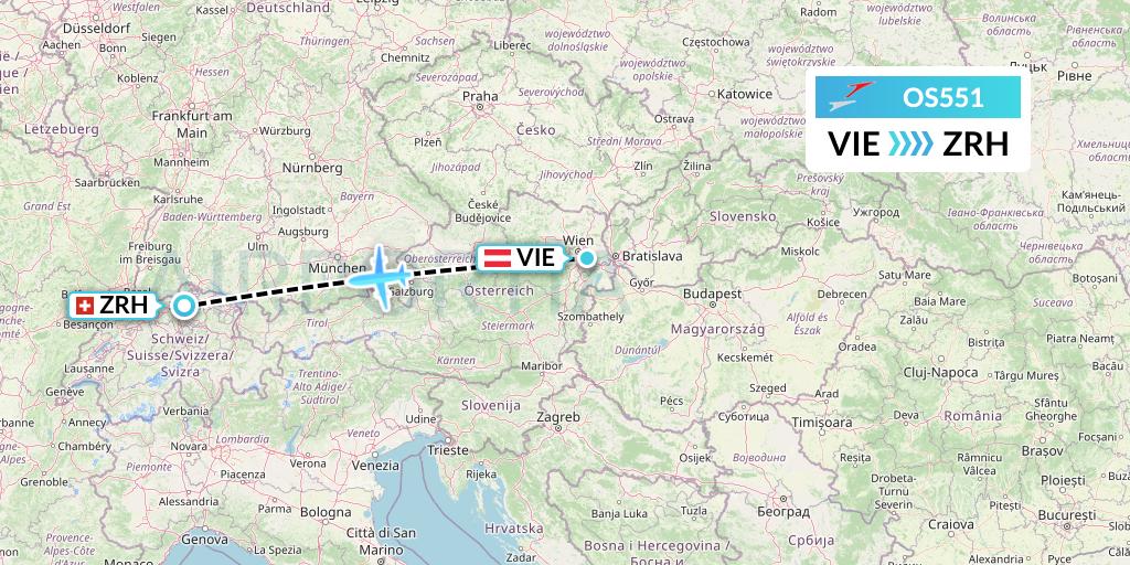OS551 Austrian Airlines Flight Map: Vienna to Zurich