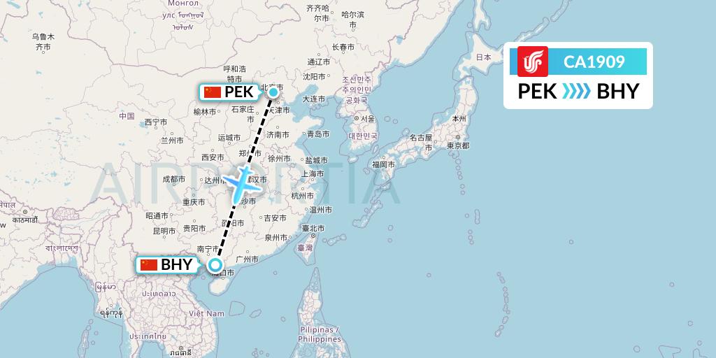 CA1909 Air China Flight Map: Beijing to Beihai