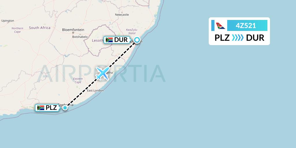4Z521 Airlink Flight Map: Port Elizabeth to Durban