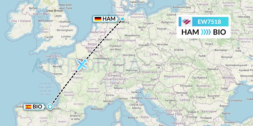 EW7518 Eurowings Flight Map: Hamburg to Bilbao