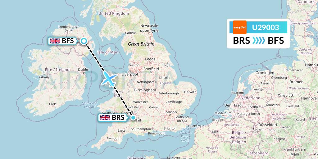 U29003 EasyJet Flight Map: Bristol to Belfast