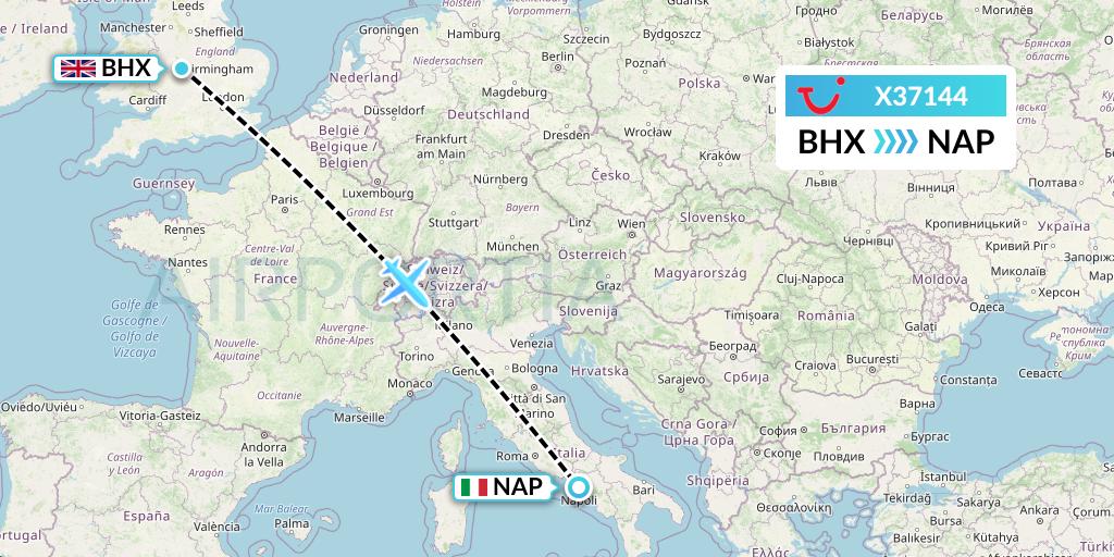 X37144 TUI fly Germany Flight Map: Birmingham to Naples