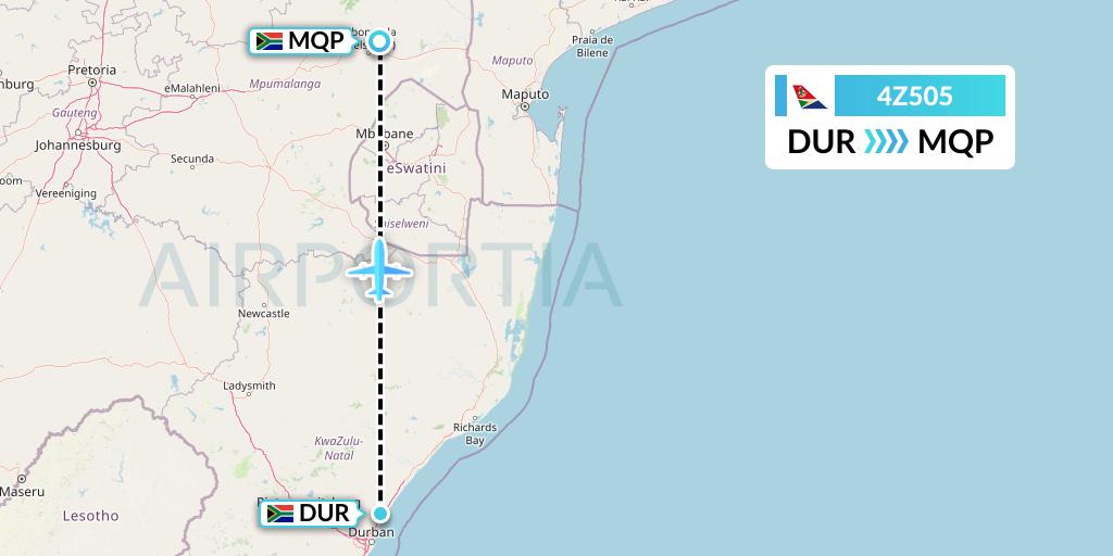 4Z505 Airlink Flight Map: Durban to Nelspruit