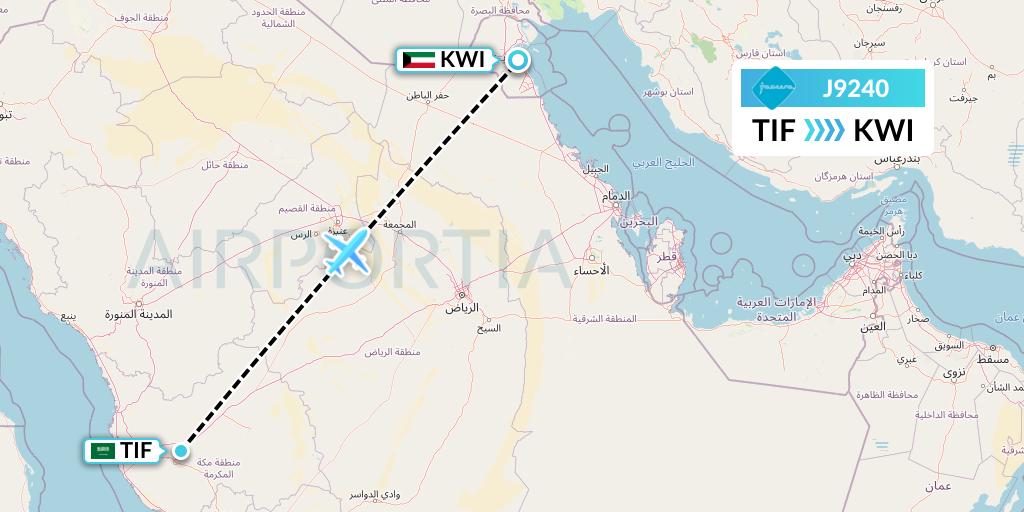 J9240 Jazeera Airways Flight Map: Taif to Kuwait City