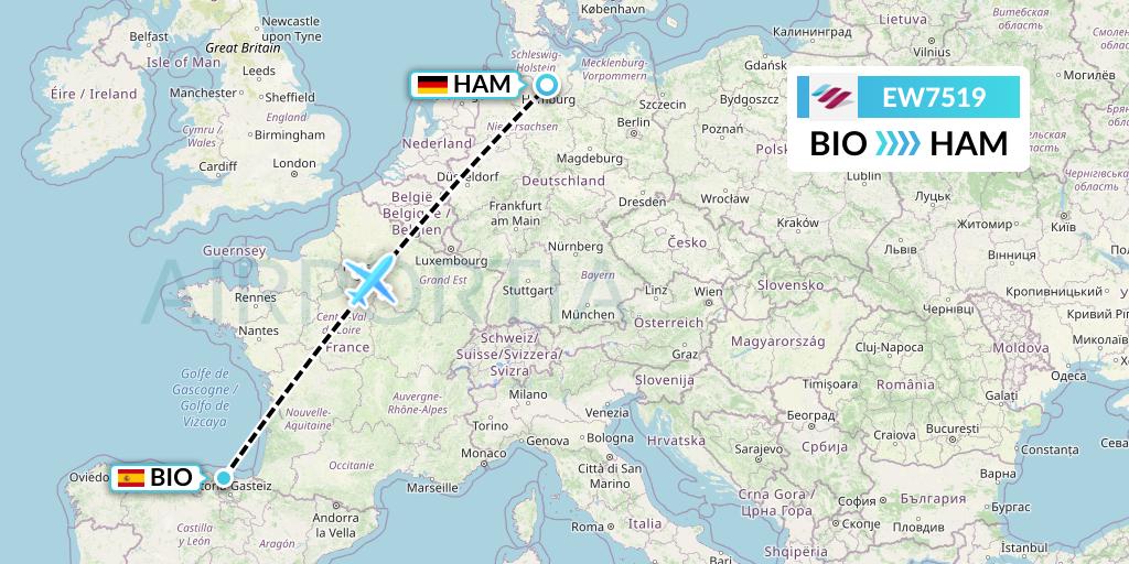 EW7519 Eurowings Flight Map: Bilbao to Hamburg
