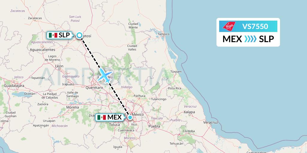 VS7550 Virgin Atlantic Airways Flight Map: Mexico City to San Luis Potosi