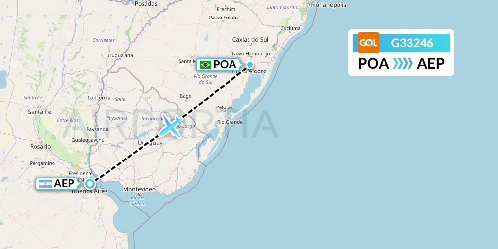 G33246 GOL Transportes Aeros Flight Map: Porto Alegre to Buenos Aires
