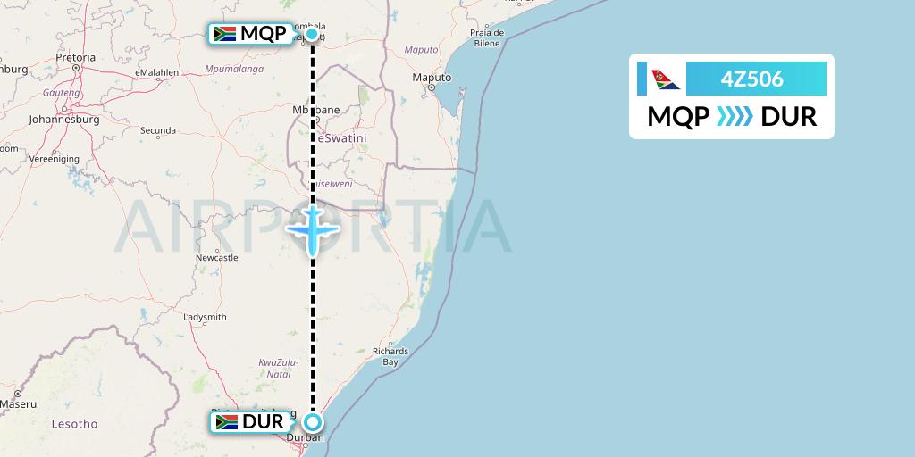 4Z506 Airlink Flight Map: Nelspruit to Durban