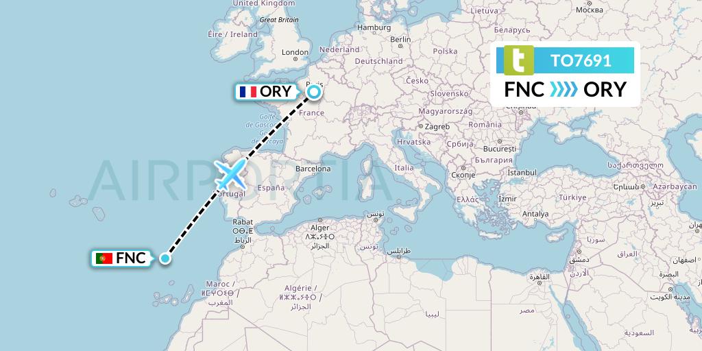 TO7691 Transavia France Flight Map: Funchal to Paris