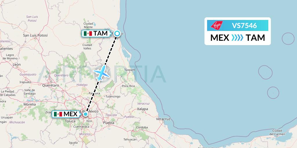 VS7546 Virgin Atlantic Airways Flight Map: Mexico City to Tampico