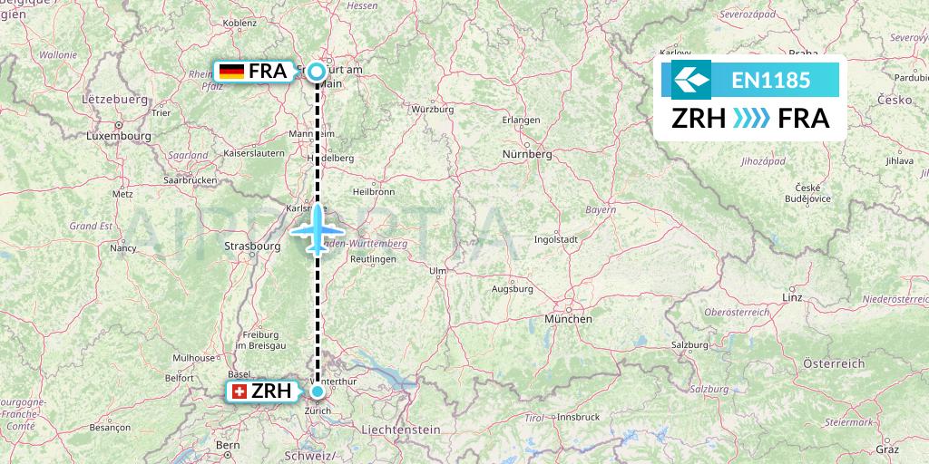 EN1185 Air Dolomiti Flight Map: Zurich to Frankfurt