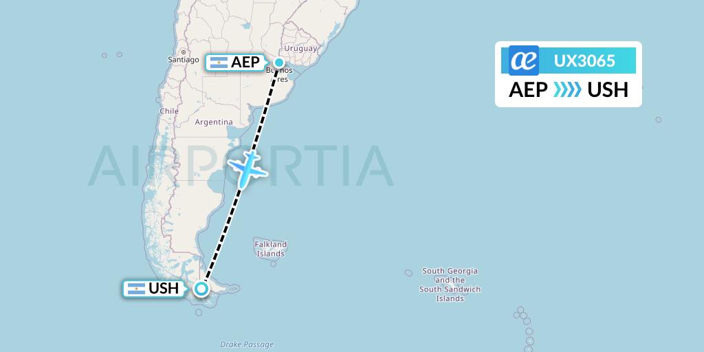 UX3065 Air Europa Flight Map: Buenos Aires to Ushuaia