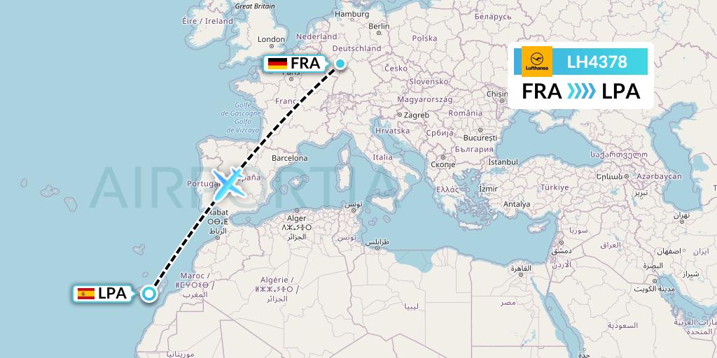 LH4378 Lufthansa Flight Map: Frankfurt to Las Palmas