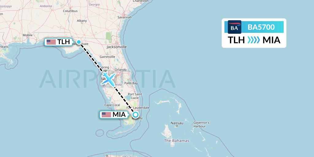BA5700 British Airways Flight Map: Tallahassee to Miami