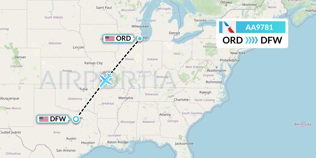 AA9781 American Airlines Flight Map: Chicago to Dallas