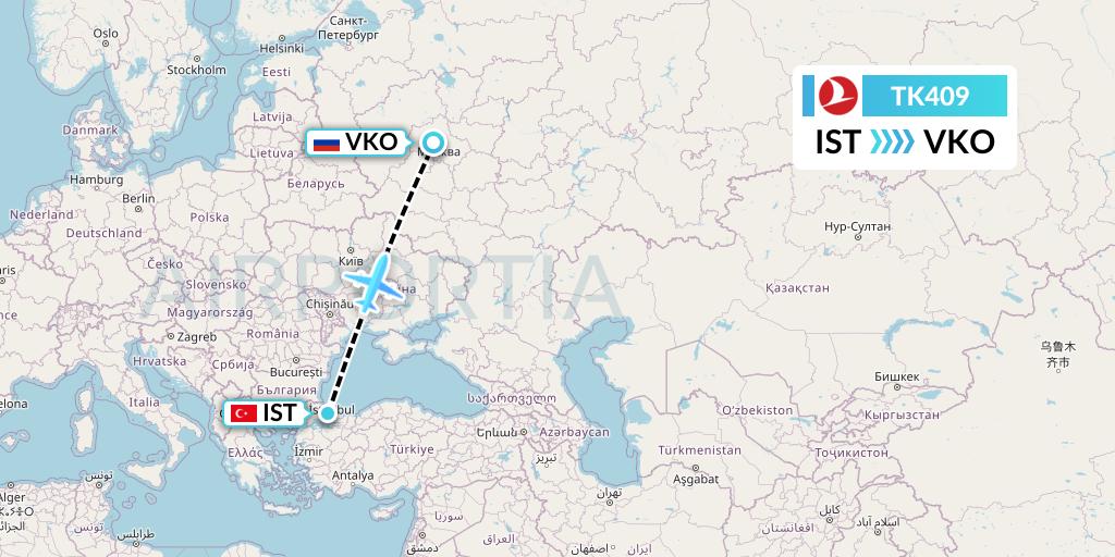 TK409 Turkish Airlines Flight Map: Istanbul to Moscow
