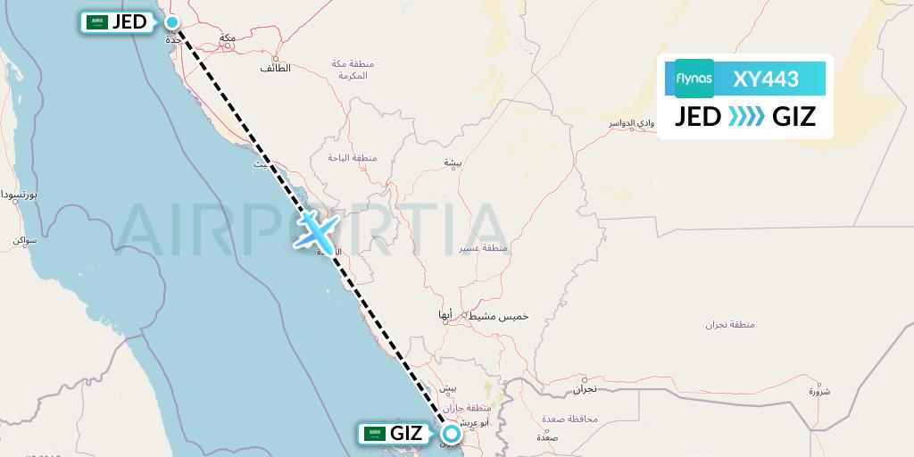 XY443 Flynas Flight Map: Jeddah to Jizan