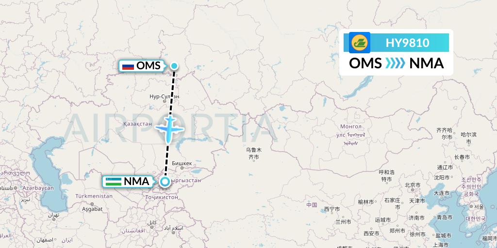 HY9810 Uzbekistan Airways Flight Map: Omsk to Namangan