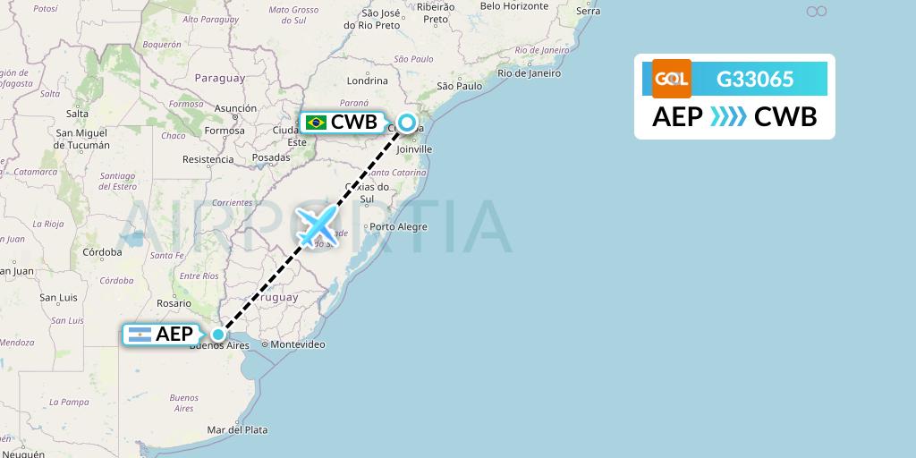 G33065 GOL Transportes Aeros Flight Map: Buenos Aires to Curitiba