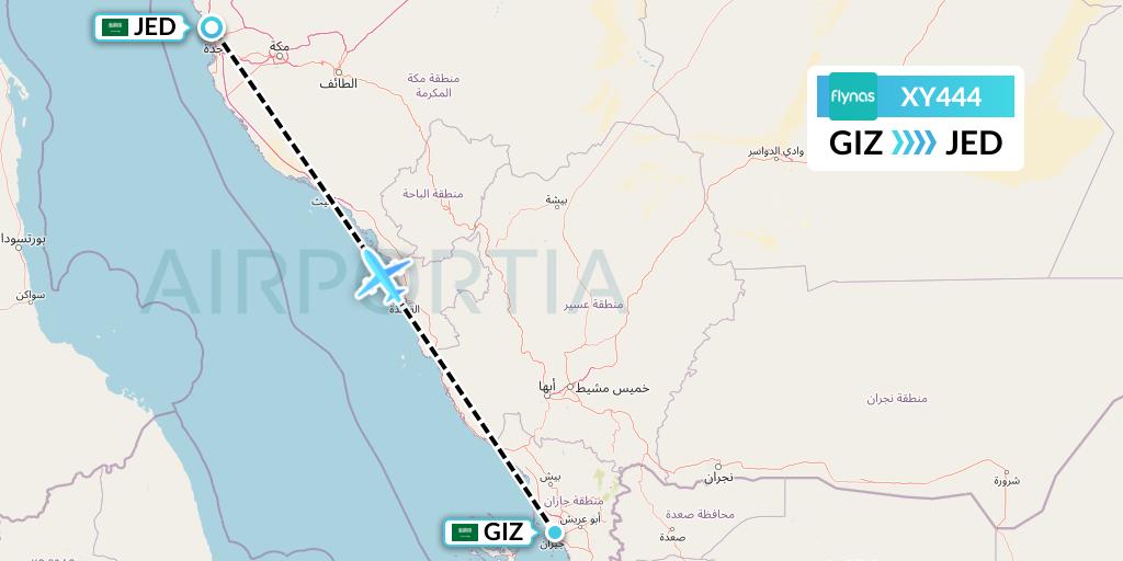 XY444 Flynas Flight Map: Jizan to Jeddah