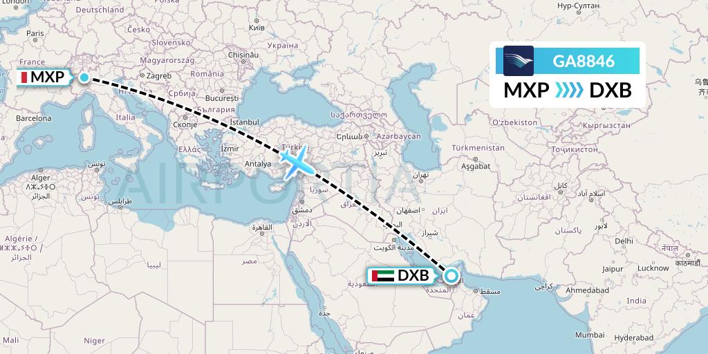 GA8846 Garuda Indonesia Flight Map: Milan to Dubai