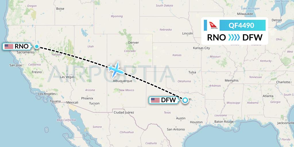 QF4490 Qantas Flight Map: Reno to Dallas