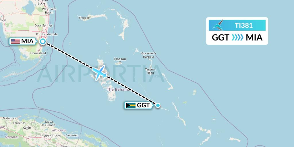 TI381 Tailwind Airlines Flight Map: George Town to Miami