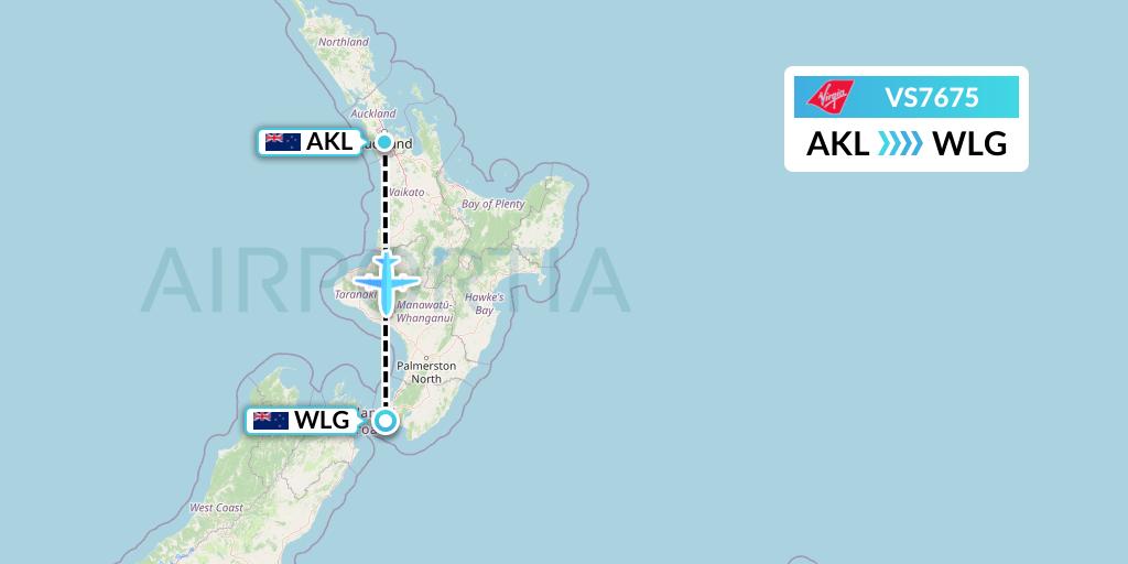 VS7675 Virgin Atlantic Airways Flight Map: Auckland to Wellington