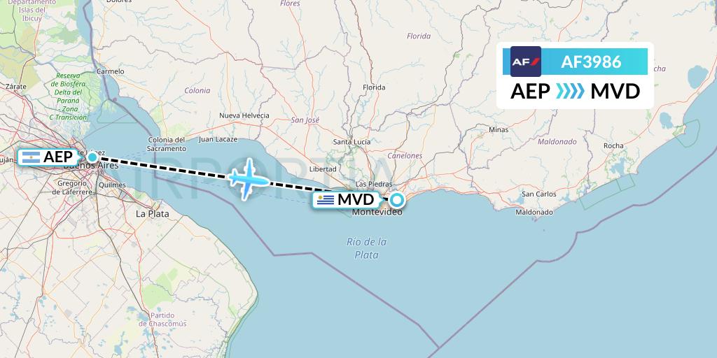 AF3986 Air France Flight Map: Buenos Aires to Montevideo