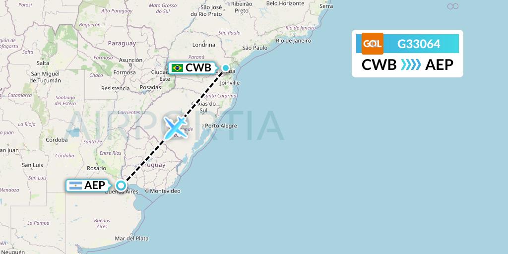 G33064 GOL Transportes Aeros Flight Map: Curitiba to Buenos Aires