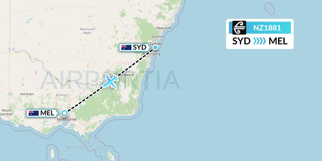 NZ1881 Air New Zealand Flight Map: Sydney to Melbourne