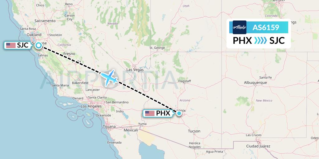 AS6159 Alaska Airlines Flight Map: Phoenix to San Jose