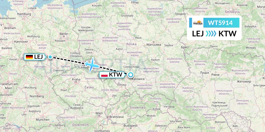 WT5914 Swiftair Flight Map: Leipzig to Katowice