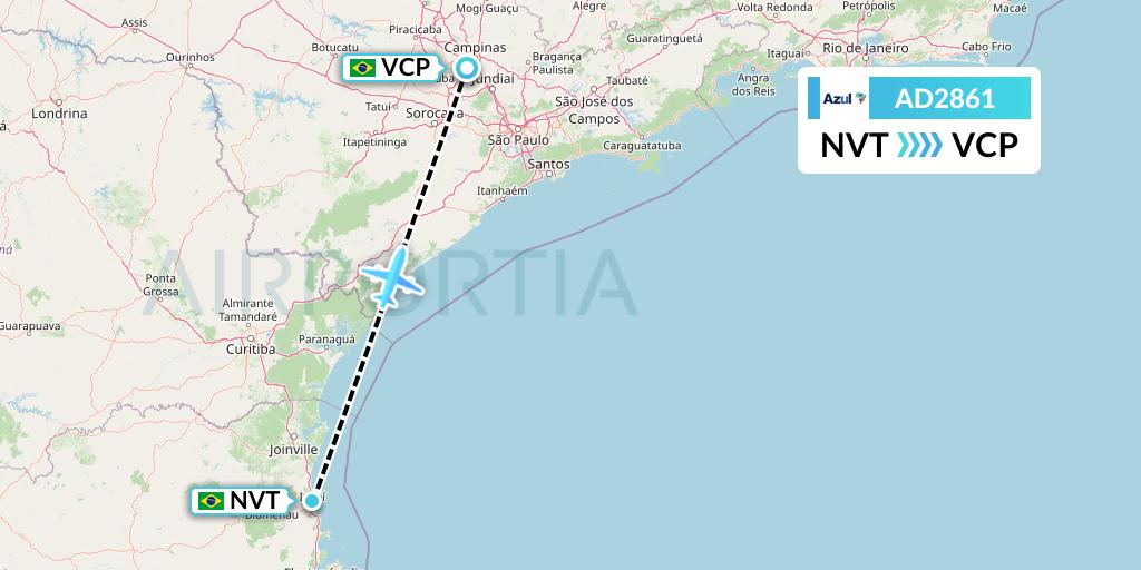 AD2861 Azul Brazilian Airlines Flight Map: Navegantes to Campinas
