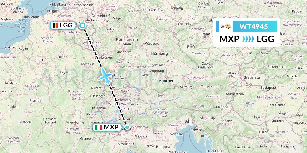 WT4945 Swiftair Flight Map: Milan to Liege