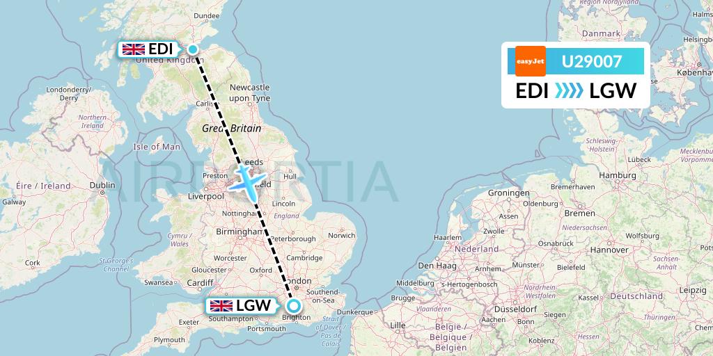 U29007 EasyJet Flight Map: Edinburgh to London