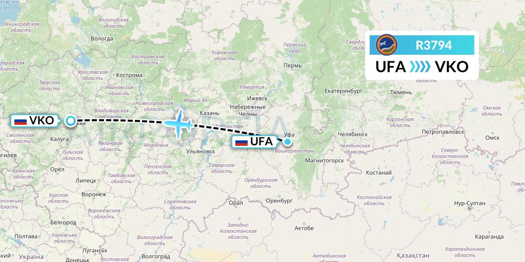R3794 Yakutia Airlines Flight Map: Ufa to Moscow