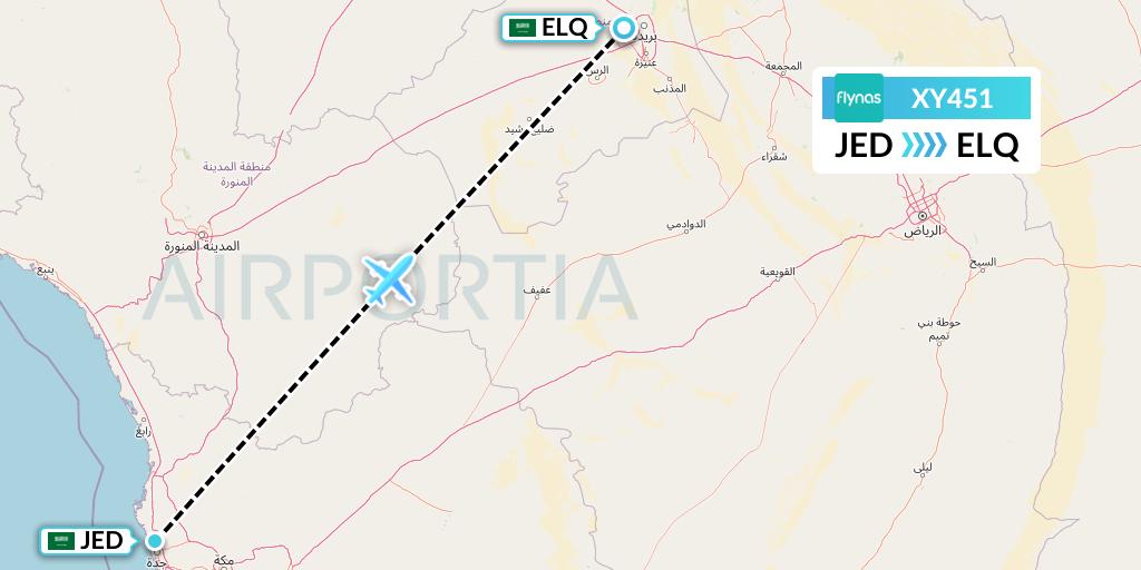 XY451 Flynas Flight Map: Jeddah to Al-Qassim