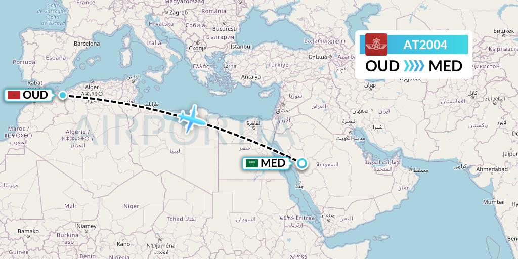 AT2004 Royal Air Maroc Flight Map: Oujda to Medina