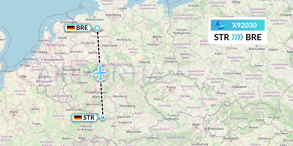 X92030 Avion Express Flight Map: Stuttgart to Bremen