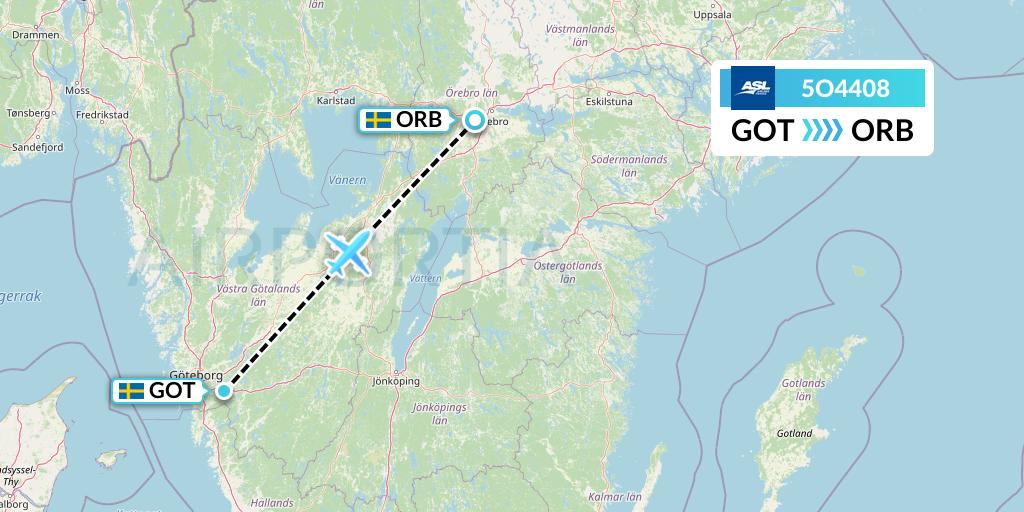 5O4408 ASL Airlines France Flight Map: Gothenburg to Orebro