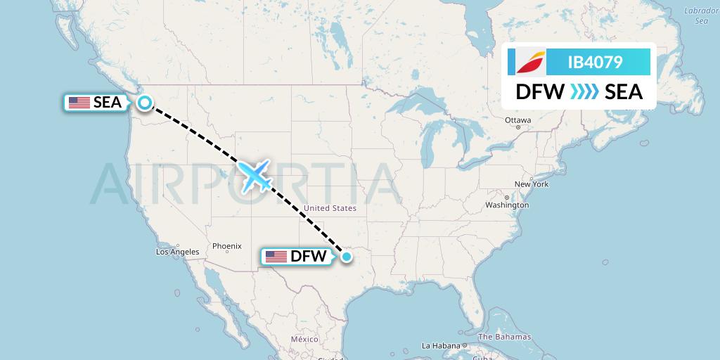 IB4079 Iberia Flight Map: Dallas to Seattle