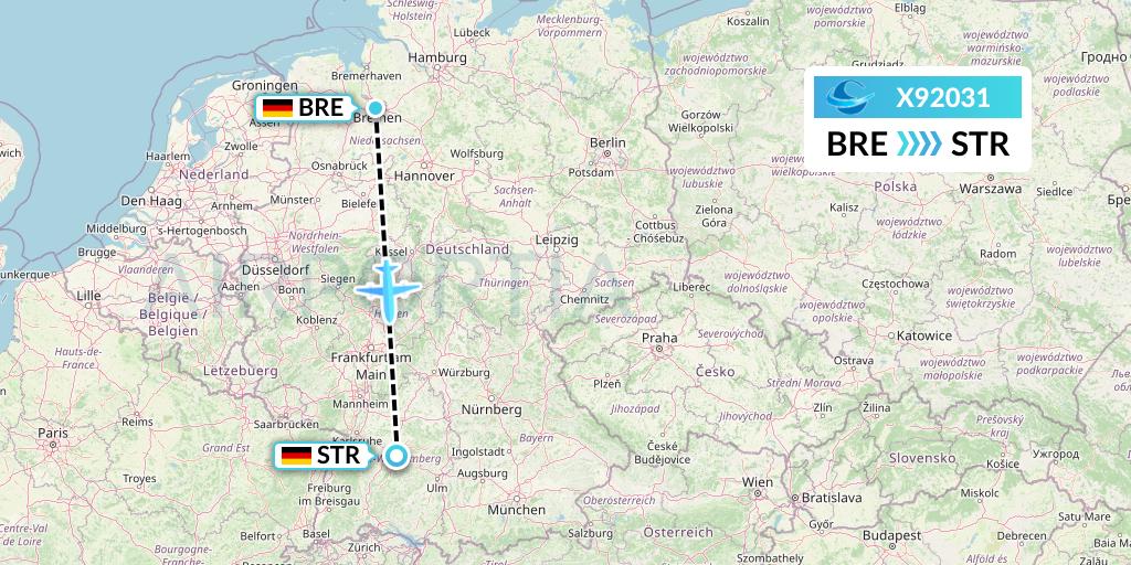 X92031 Avion Express Flight Map: Bremen to Stuttgart