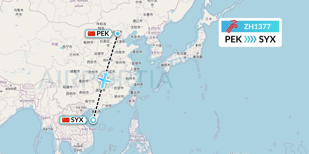 ZH1377 Shenzhen Airlines Flight Map: Beijing to Sanya