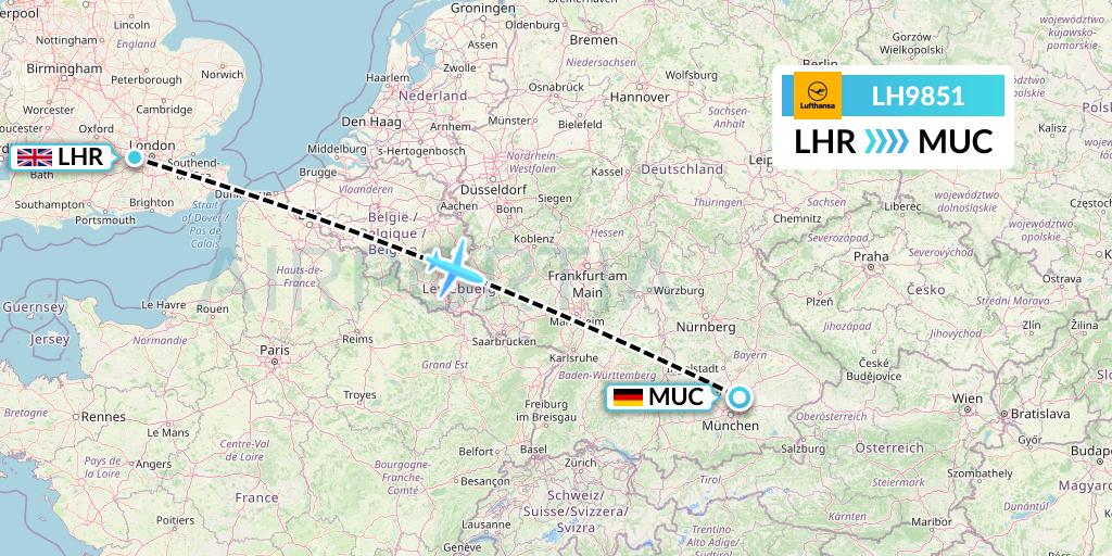 LH9851 Lufthansa Flight Map: London to Munich