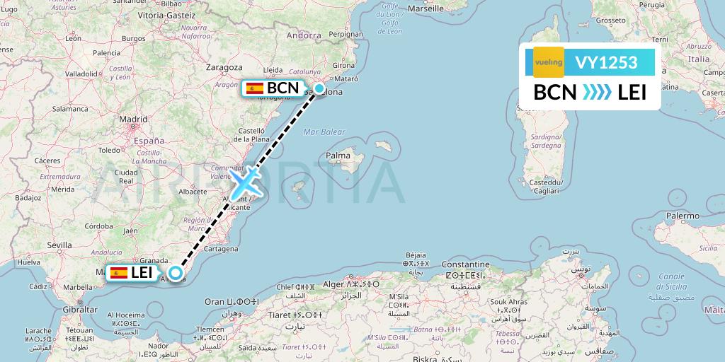 VY1253 Vueling Flight Map: Barcelona to Almeria