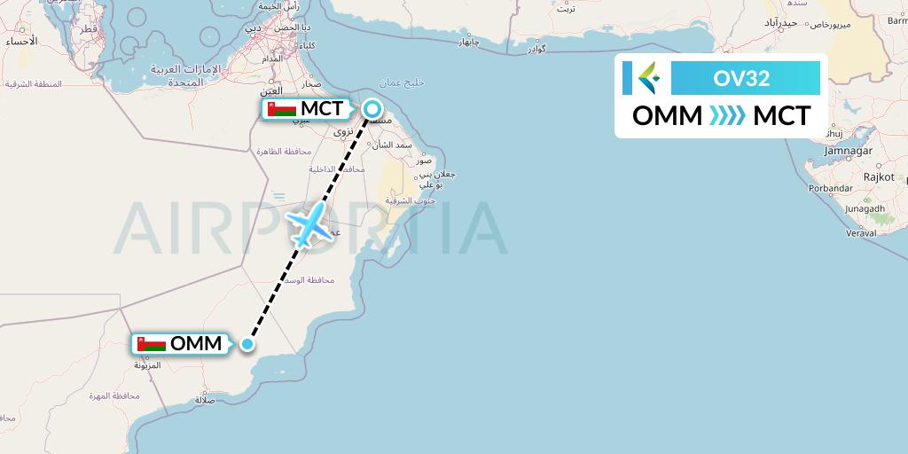 OV32 SalamAir Flight Map: Marmul to Muscat