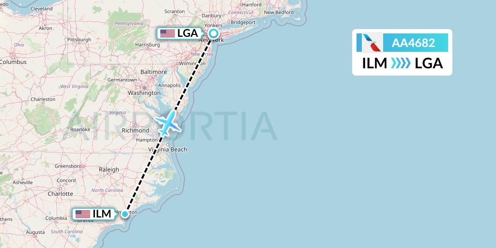 AA4682 American Airlines Flight Map: Wilmington to New York