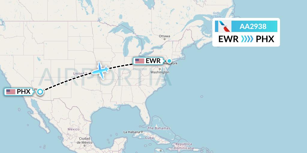 AA2938 American Airlines Flight Map: New York to Phoenix